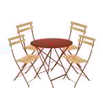 Fermob - Bistro matgrupp bord 77cm & 4 trä stolar red ochre - Matgrupper utomhus