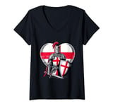 Womens St George's Day England Knight Flag & Rose Heart Kids Women V-Neck T-Shirt