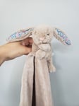 Jellycat Blossom Beige Bunny Rabbit Soother Soft Toy Comforter Baby Blue Print
