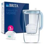 BRITA Carafe Filtrante Verre Bleue (2,5l) incl 3 cartouches filtre eau robinet MAXTRA PRO All-in-1 réduit PFAS*, calcaire, chlore, certaines impuretés et métaux indicateur temps et volume versé