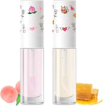 Lip Oil Set - Peach & Honey Moisturizing Lip Gloss Oil - Soft Smooth Reduce Lip