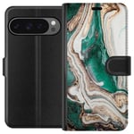 Google Pixel 9 Pro XL Svart Plånboksfodral Grön / Guld marmor