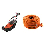 BLACK+DECKER Tondeuse Filaire 1800W, Tondeuse à Gazon Electrique 42 cm, 6 hauteurs réglables 20, 30, 40, 50, 60 et 70 mm & Zenitech Prolongateur 16A HO5VV F 2X 1,5 2P sans Terre Orange 50m