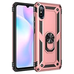 VGANA Case Compatible for Xiaomi Redmi 9AT, Tough Armor Anti Fall and Car Magnet Ring Foldable Holder Function Protective Cover. Pink