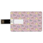 32G USB Flash Drives Credit Card Shape Tea Party Memory Stick Bank Card Style Polka Dots Background with Teapots Teacups Retro Cartoon Style,Lilac Turquoise Pale Green Waterproof Pen Thumb Lovely Jump