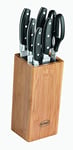 RÖSLE CUISINE Bloc Range Couteaux avec Insert en Brosse - Porte-Couteaux en Bambou avec 5 Couteaux et Ciseaux - Lames en Acier Spécial - Protège-Doigts - 7 Pièces en Tout