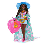 ​Travel Barbie Doll with Beach Fashion, Barbie Extra Fly, Hat and Tropical Coverup with Oversized Bag, HPB14