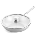 KitchenAid Multiply 3PLY Stainless Steel 28 cm/3.57 Litre Wok Pan with Tempered Glass Lid, PFAS Free, Triply, Multiclad, Induction Suitable, Oven Safe up to 220°C, Silver