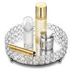 NUPTIO Vanity Tray Silver Trays Decorative, Makeup Holders for Dressing Table Trinket Tray Mirrored Tray 25cm Dia, Multifunctinal Dish for Perfume, Jewelry, Candle and Cosmetics