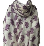 Elephant Scarf Ladies Purple Cream Fair Trade 100% Cotton Elephants Wrap Shawl