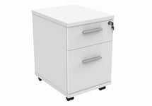 Office Hippo Essentials Heavy Duty 2 Drawer (1 for Filing) Mobile Pedestal A4 and Foolscap File Cabinet, Office Cabinet, Lockable Office Storage, 5 Year Wty, Arctic White, 40.4 x 50 x 59.5 cm