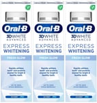 3 x Oral-B 3D White Advanced Toothpaste Express Whitening Fresh Glow Icy 75ml
