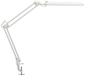 MAUL LED lampe de bureau MAULatlantic | Lampe LED à pince | 6500 K | bras en métal | Lampe de table pour le bureau et l'atelier | Orientable et inclinable de manière flexible | 860 lumens | Blanc