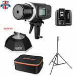 Godox AD600BM 2.4G HSS Flash+X1T-F For Fuji +120cm Softbox+2m light stand Kit UK