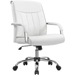 Yaheetech - Chaise de Bureau Fauteuil de Bureau Ergonomique Inclinable Hauteur Réglable en Similicuir Charge 136 kg Blanc