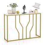 Konsolbord med geometrisk metallram Ingångsbord 110 x 30 x 80 cm Guld + Vit