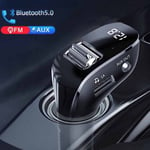 Car Fm Transmitter Bluetooth V5.0 Aux Charger Radio Mp3 Player Black