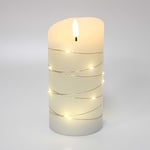 LED Blockljus med ljusslinga, 15 cm hög, flameffekt - Ø7,5 cm, 15 cm hög, fungerar m. fjärrkontroll, äkta stearin