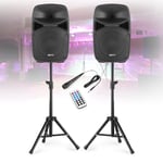 Pair of Bluetooth Party Speakers with Stands & MIcrophone Amplified Set 10" 600w