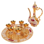 (Gold White Red) Vintage Turkish Coffee Pot Set Cups With Bright Luster