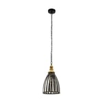 Eglo Suspension Oldcastle 1 Ampoule Suspension Industrial Vintage Rétro Suspension en Acier Bois Noir Marron Lampe de Table de Salon avec Douille E27 Ø 25,5 cm