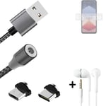 Data charging cable for + headphones Oppo K10 Vitality Edition + USB type C a. M