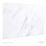 Navaris Magnetic Glass Memo Board - 60x40cm White Marble Design Magnet Board Writable Dry-Erase Planner Board with Pen and Magnets for Office, Kitchen