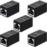 5 Pieces RJ45 Coupler, Ethernet Extension Adapter Network Connector for Cat7/Cat6/Cat5e/Cat5 Ethernet Network Cable Coupler Female to Female (Black)
