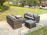 Rattan Garden Furniture Sets With 3 Seater Sofa Square Coffee Table And 2 PC Big Footstools