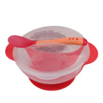 PXSTYLE Suction Cup Bowl with Lid Temperature Sensing Spoon Children Training Bowl Set,Pink