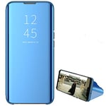 Hülle® Mirror Plating Clear View Stand Function Flip Case Compatible for LG K51S/LG K41S (Sky Blue)