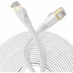 10m Câble Ethernet Plat, Cat7 Câble Réseau avec Plaqué rj45,Compatible avec Cat6/Cat5, Cable Ethernet Fibre, pour Routeur, Switch Modem(Blanc)