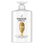 Pantene Pro-V XXL Repair & Care Shampooing pour Cheveux Abîmés, 1 litre, Pompe de Soin des Cheveux Secs, Femme, Distributeur de Shampoing