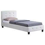 IDIMEX Lit Simple pour Adulte ou Enfant TICO Couchage 90 x 190 cm avec sommier 1 Place / 1 Personne, tête et Pied de lit capitonnés avec Strass, revêtement synthétique Blanc