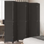 Room Divider 6 Panels Black Solid Wood Paulownia vidaXL