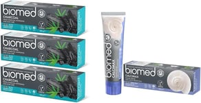 Biomed Charcoal Natural Toothpaste 100 g (Pack of 3) & Calcimax Natural Toothpa