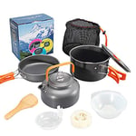 Camping Cookware Kit for 2-3 People Aluminum Lightweight Camping Pot Pan Cooking Set Portable Cooking Set With Kettle For Travel Backpacking Hiking Trekking Camping Picnic BBQ