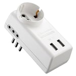 Electraline Adaptateur multiprise USB 71039, 1 prise universelle, 2 prises bivalentes, prise 10 A 230 V, blanc