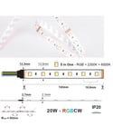 LED Strip 24V IP20 RGBCW 20W/m RGB+2300K+6000K, 5 meter pakke