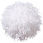 Fjäderlätt Skärm för Takhängande Ljus, Fluffig Skärm Lampskärm för Bord och Golv, Sovrum Diameter 30cm, Vit DB