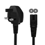 XCOZU Power Cable, 1.5m IEC C7 Figure 8 AC Mains Power Lead, 2 Pin Universal UK Plug Power Cord Compatible with LED TV, Game Console, Printer, Monitor, Computer, Laptop Charger - Black