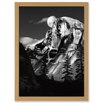 Moonrise Behind Half Dome High Contrast Black White Photograph Yosemite National Park Full Moon and Mountain Forest Landscape Artwork Framed Wall Art