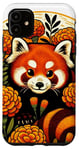 Coque pour iPhone 11 Panda rouge rétro art marguerite fleurs souci