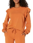 The Drop Ruby Sweat-shirt extensible extra-doux à épaules volantées pour Femme, Marron Adobe, XS