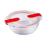 Pyrex Plastic Glass Cook And Heat Round Dish With Airtight Lid, 1.1L Red