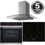 Black Pyrolytic Touch Control Single Fan Oven, 13A Induction Hob & Curved Hood