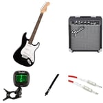 Fender Squier Debut Stratocaster Electric Guitar Kit for Beginners, includes Amplifier, Cable, Strap, and Tuner, Black