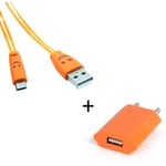 Pack Chargeur Pour Jbl Flip 4 Smartphone Micro Usb (Cable Smiley Led + Prise Secteur Usb) Android Connecteur - Orange