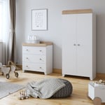 Little Acorns Classic Oak Effect 3 Drawer Chest and Wardrobe Nursery Set White
