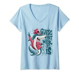 Womens Guess What Week It Is Funny Shark Diver Ocean Boy Girl Men V-Neck T-Shirt
